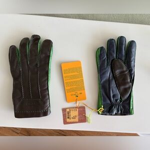Etro Milan Black and Green Leather Gloves